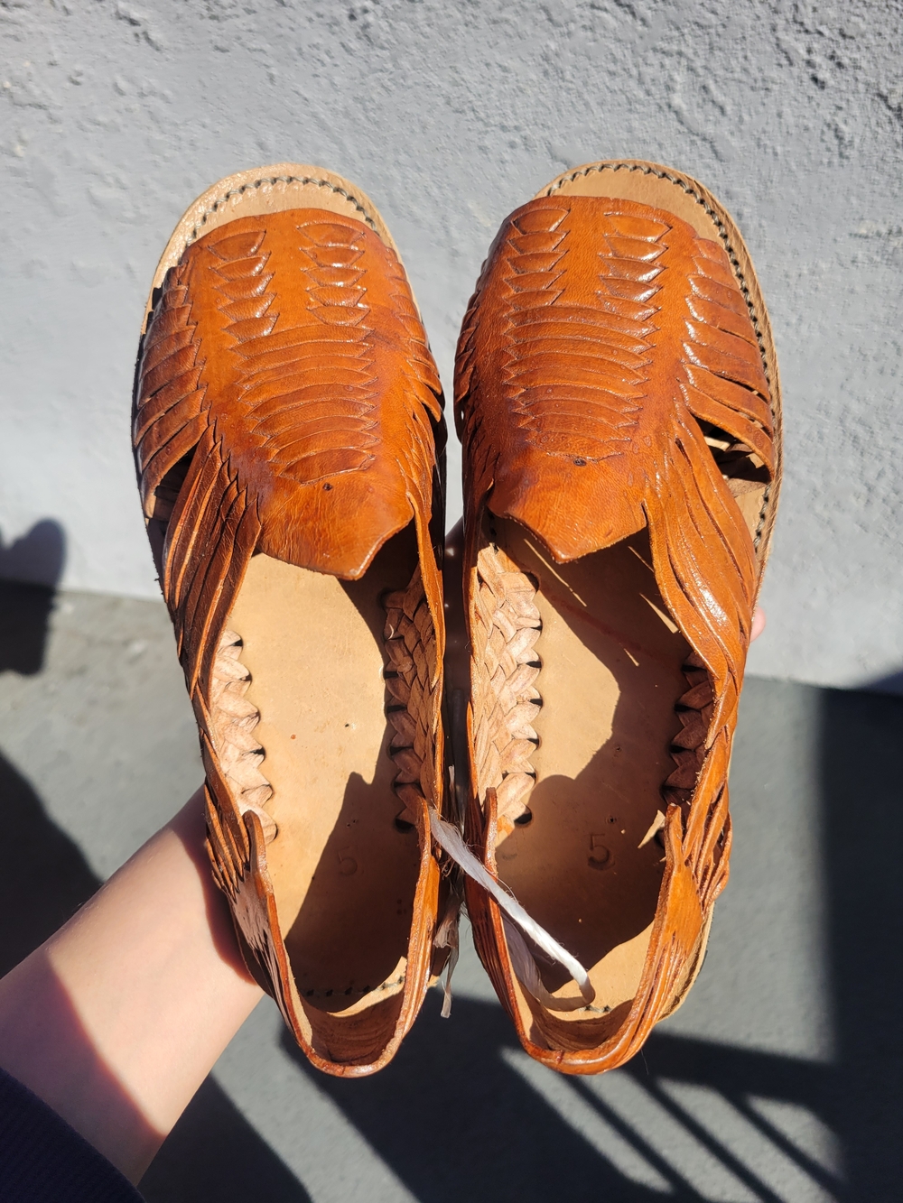 Handwoven Tan Leather Huarache Slip On 7W / 5.5M